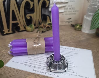 Zodiac Chime Candle Holder Gift Set with 10 Mini Chime Candles & Color Correspondence Guide, Astrology Candle Holder, Altar Gift