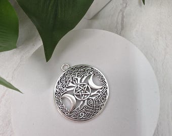 Triple Moon Pentacle Pendant Charm | Gold or Silver Celtic Moon Pendant | Jewelry Making Supply | Pagan Craft Supply
