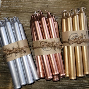 Pack of 10 , gold , silver or copper color pack of candles, Spell Candles Silver