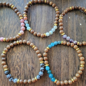 Gemstone Wood Stretch Bracelet: Natural Wenge Beaded Bracelet