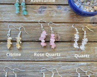 Crystal Earrings ,Stacked Stone Drop Earrings | Bohemian Style Dangle Earrings ,Gemstone Jewelry Gift for her