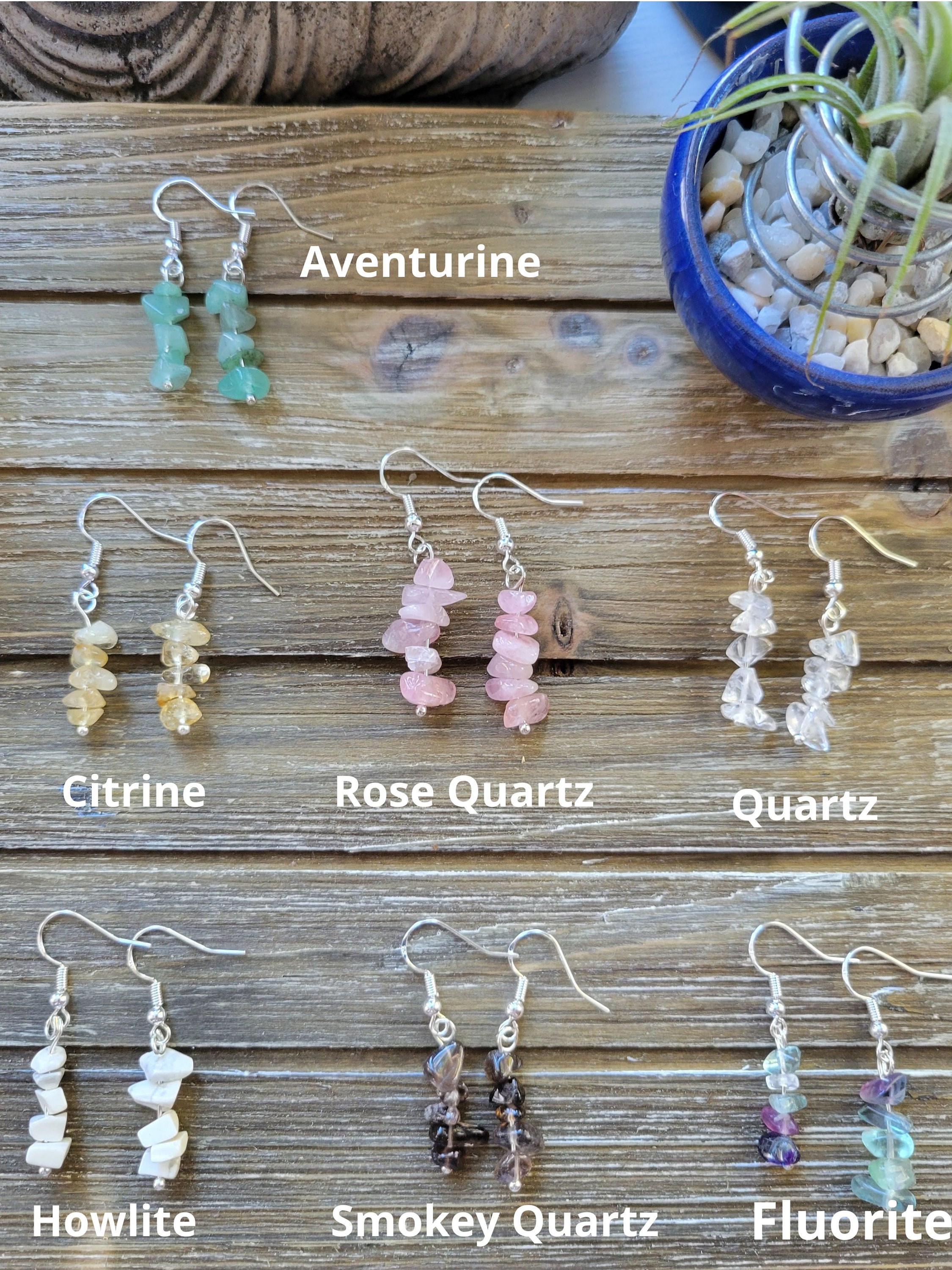 Natural Gemstone Earrings, Dangle Ring With Stone Gem Chips, Fish Hook, 5  Natural Stone Options, Amethyst, Garnet, Quartz and More, 47mm -  Canada