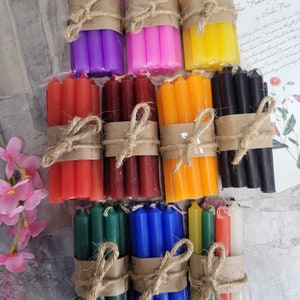 Set of 10 Mini Color Chime Candles - Assorted Vibrant Shades, Set of 10 color mini Candles Spell Candles Blessings Candle  Gift Candles