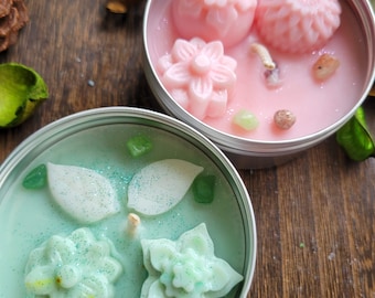 Crystal Candles, Soy Candles  4 oz  , Scented Floral Candle - Handmade Tin Jar