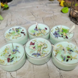 Soy Wax Tealight Candles Crystal Candles Hand poured Candles Crystal intention 6 pack candles with Herbs Scented Candles Lavender Sage Rosemary