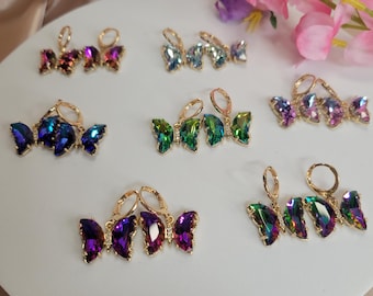 Butterfly Alloy Crystal Dangle Earrings - Unique Fashion Accessories for Women & Girls, Gift for Friends