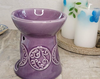 Triple moon oil burner , wax warmer, metaphysical décor, handmade ceramic