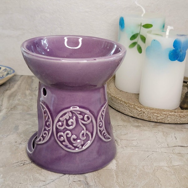 Triple moon oil burner , wax warmer, metaphysical décor, handmade ceramic