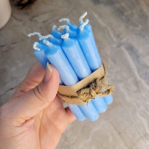 Set of 10 mini 4 chime unscented / spell candles / chime candles Light Blue