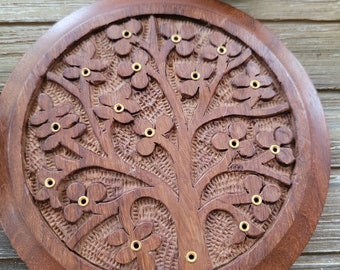 Tree of Life  Carved Wood Stick Burner/ Incense Burner