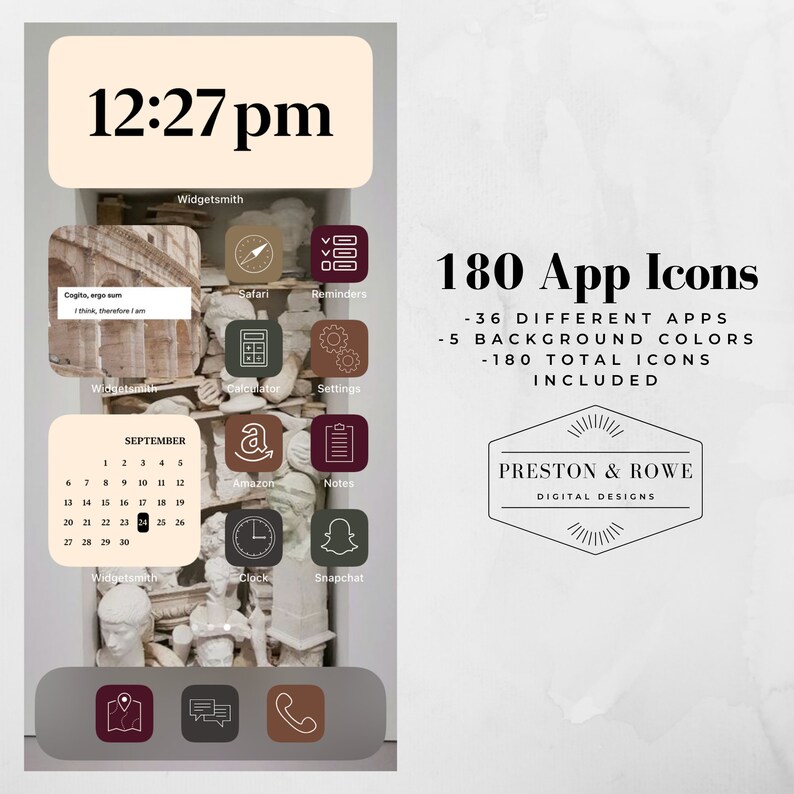 Dark Academia 180 Minimalist iPhone App Icons Etsy