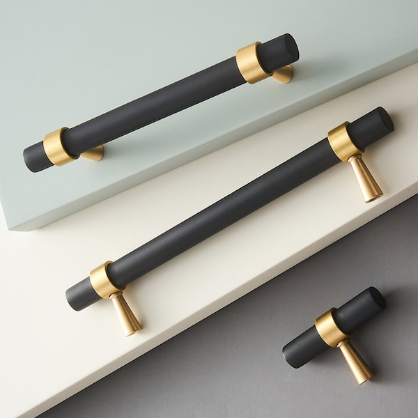 Matte Black and Gold Cabinet Furniture Handle Heavy Duty Honed Knobs