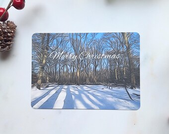 Merry Christmas Winter Forest Art Postcard