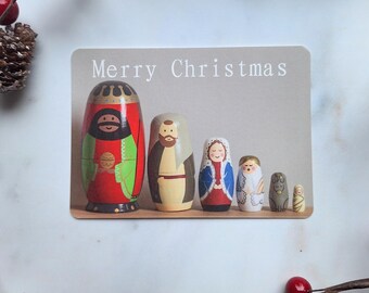 Nativity Nesting Dolls Christmas Postcard: Holiday Art Card