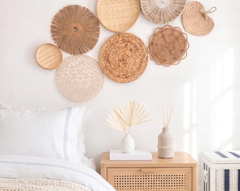 Boho Wall Basket Set of 8 | Lightweight Gallery Wall Baskets | 8–15" Woven Wall Hangings | Renter Friendly Boho Wall Decor