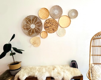 XL Handmade Basket Wall Hanging. Set of 10 Wicker Wall Decor. Boho Wall Hanging. Seagrass Wall Baskets. Basket Wall Decor.