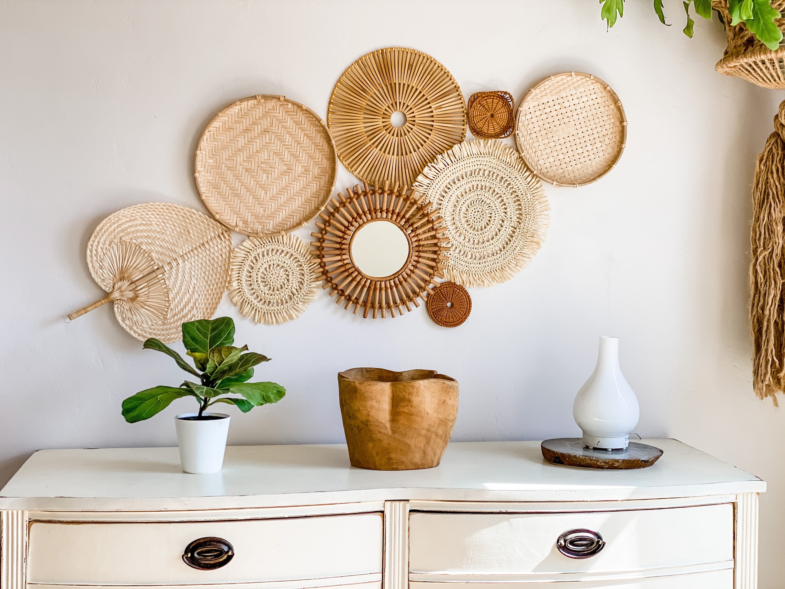 Wicker Wall Decor set of 9. Boho Wall Hanging. Wall Basket Decor. Boh…