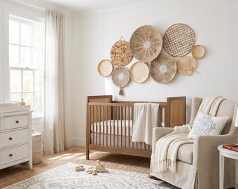 Boho Coastal Wall Decor Set | Basket Wall Hangings | Seagrass Wicker Wall Basket Set | Boho Wall Decor | Gallery Wall Decor Set