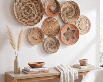 Boho Wall Basket Set of 8 | Terracotta & Earth Tone Gallery Wall | 13–22" Woven Wall Baskets | Boho Wall Decor
