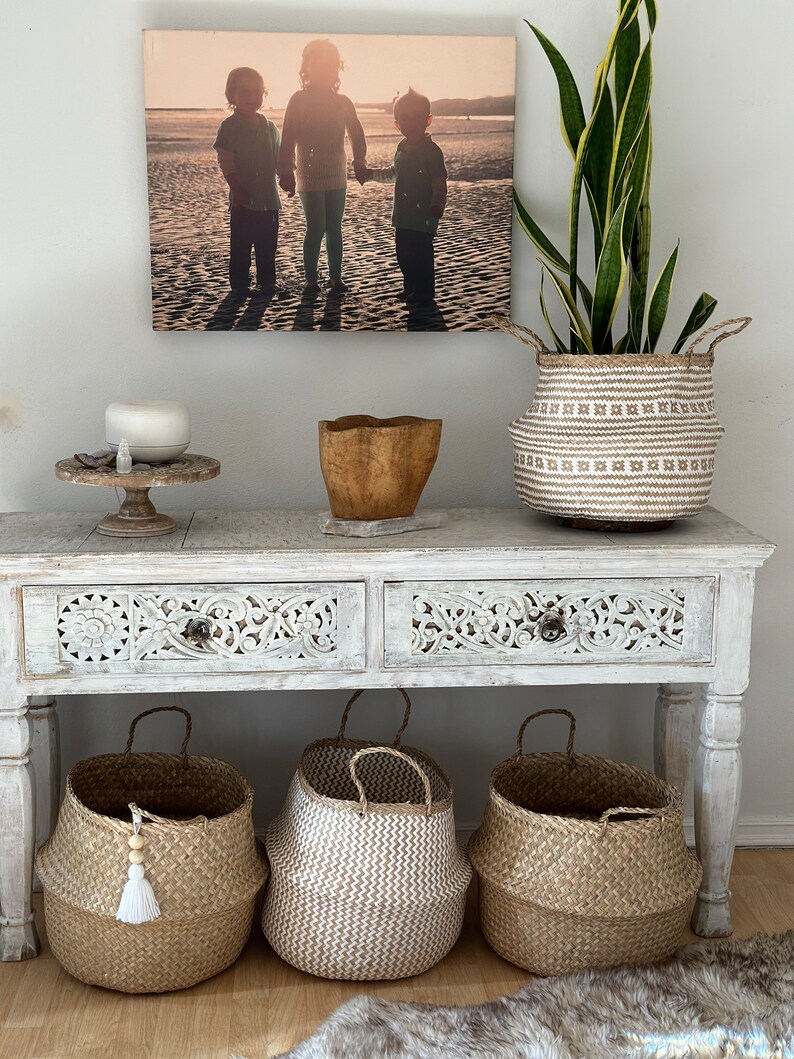 Seagrass Baskets set of 4, Wicker Storage with handles, Decorative Storage, Nursery Laundry Hamper, Boho Wedding Basket, Belly Baskets image 8