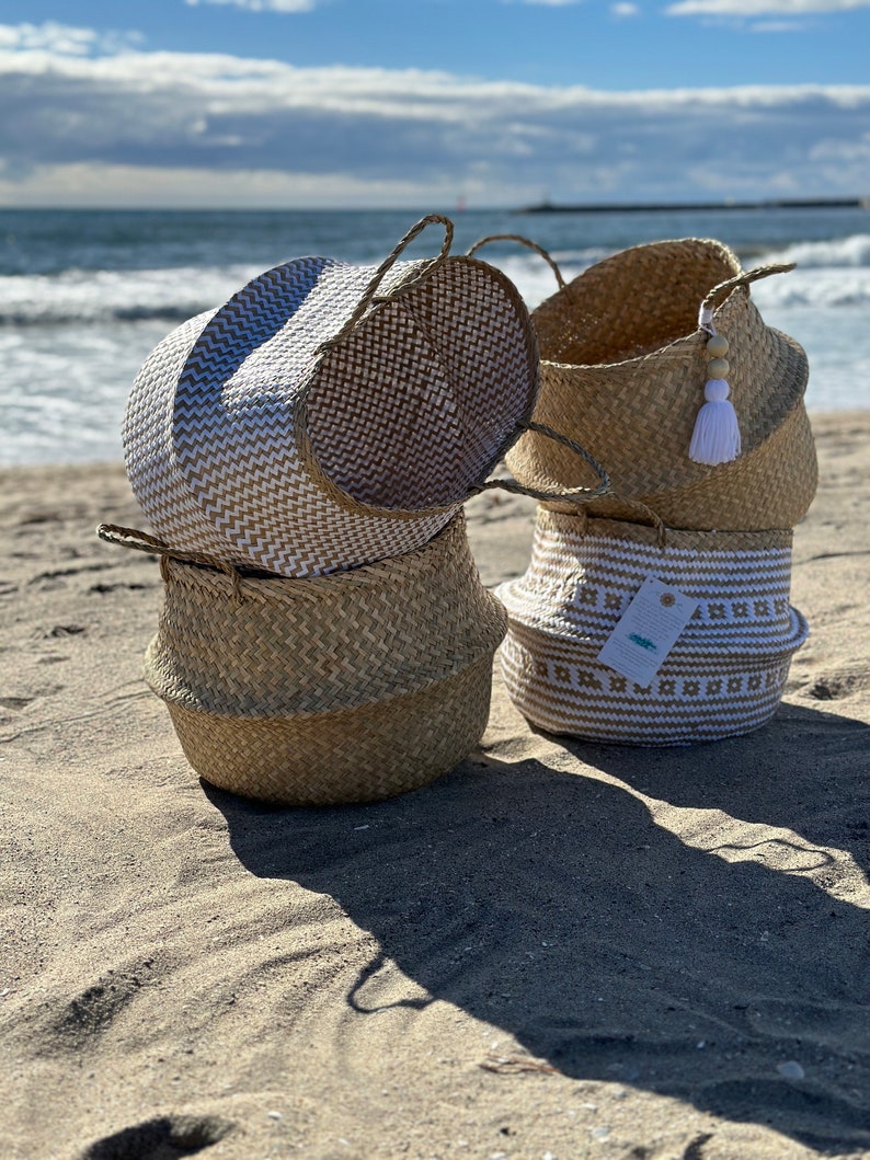 Seagrass Baskets set of 4, Wicker Storage with handles, Decorative Storage, Nursery Laundry Hamper, Boho Wedding Basket, Belly Baskets image 4