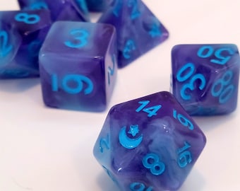 Ryder - Purple and Blue D&D Dice Set with vibrant blue ink, Polyhedral Dice Set for Dungeons and Dragons and RPG's