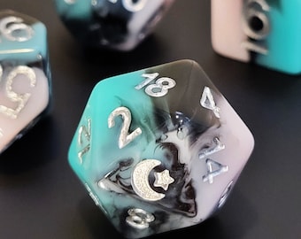 Inky Art - Pastel Pink Teal and Black DnD Dice Set for Dungeons and Dragons and RPGs