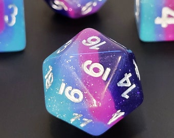 Twilight - Teal, Blue and Magenta Striped Glittery D&D Dice, Polyhedral Dice Set for Dungeons and Dragons and RPG's, RPG Dice set