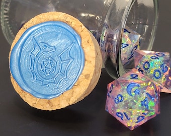 Synth - Handmade RPG Dice set in a Potion Bottle, Pink and Blue D&D Dice with Iridescent Inclusions, Polyhedral Dice for RPG's