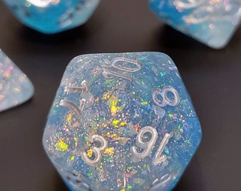 Polaris - Blue and Frosty Glittery DnD Dice Set for Dungeons and Dragons and RPGs