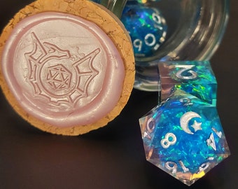 Harmony - Handmade RPG Dice set in a Potion Bottle, Blue and Pink D&D Dice with Iridescent Inclusions, Polyhedral Dice for RPG's