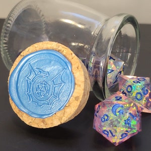 Synth - Handmade RPG Dice set in a Potion Bottle, Pink and Blue D&D Dice with Iridescent Inclusions, Polyhedral Dice for RPG&#39;s
