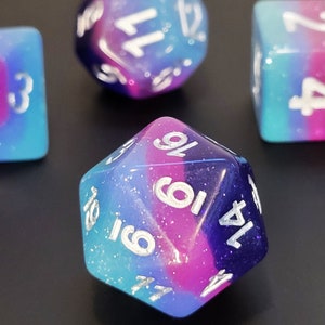 Twilight - Teal, Blue and Magenta Striped Glittery D&D Dice, Polyhedral Dice Set for Dungeons and Dragons and RPG's, RPG Dice set