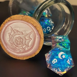 Harmony - Handmade RPG Dice set in a Potion Bottle, Blue and Pink D&D Dice with Iridescent Inclusions, Polyhedral Dice for RPG&#39;s