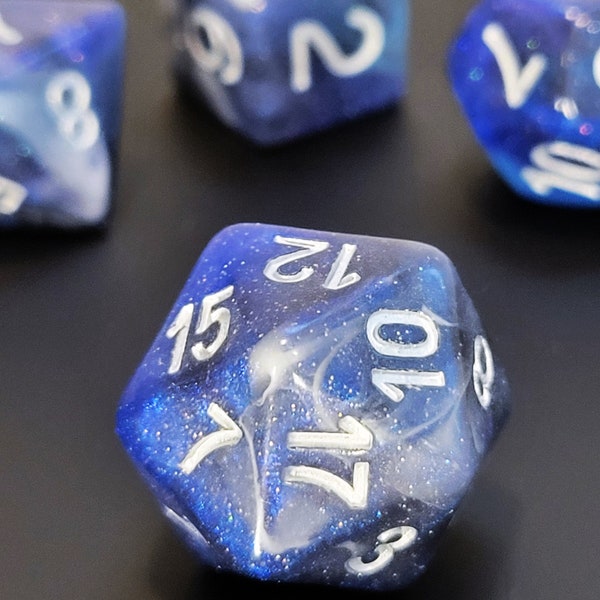 Elixer - Blue, Black and White Glittery D&D Dice, Polyhedral Dice Set for Dungeons and Dragons and RPG's (Role Playing Games)