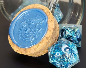 Thrym Handmade RPG Dice set in a Potion Bottle, Blue and White D&D Dice with Iridescent Inclusions, Polyhedral Dice for RPG's