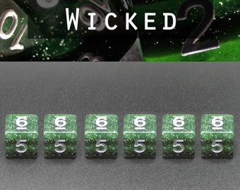 Wicked 6D6 Dice Set | Dicebound Exclusive | Black and Green Resin Stripes | Dungeons and Dragons & Role Playing Games