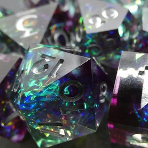 Andromeda - Handmade RPG Dice set in a Potion Bottle, Teal and Purple D&D Dice with Sparkly Inclusions, Polyhedral Dice for RPG&#39;s