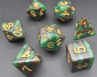 Hunted - Shimmery Green and Brown D&D Dice Set, Polyhedral Dice Set for Dungeons and Dragons
