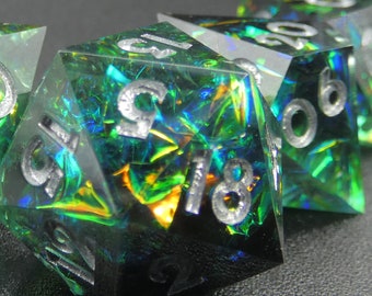 Rhapsody - Handmade RPG Dice set in a Potion Bottle, Teal and Black D&D Dice with Iridescent Inclusions, Polyhedral Dice for RPG's