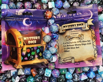 Mystery Dice Bags with over 110 set designs available, fun surprise bag perfect for DnD (Dungeons and Dragons), RPG's, Dungeon Masters