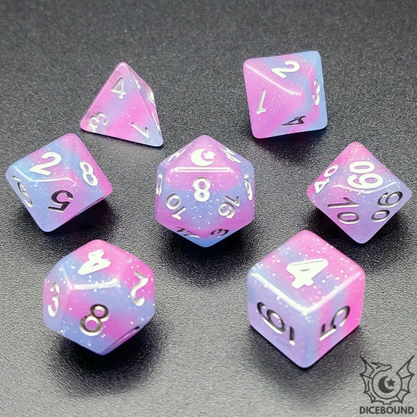 Crush - Pink and Blue Striped Glittery D&D Dice, Polyhedral Dice Set for Dungeons and Dragons and RPG's (Role Playing Games)