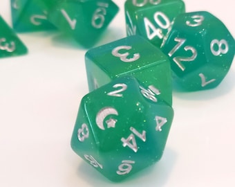Dryad - Green and Teal D&D Dice Set, Subtle Stripes, Polyhedral Dice Set for Druids, Dungeons and Dragons and RPG's