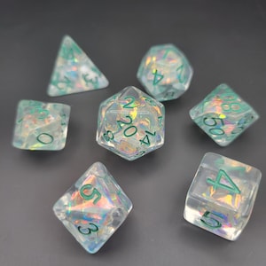 Crystalline - Teal with Prismatic Core D&D Dice, Polyhedral Dice Set for Dungeons and Dragons and RPG&#39;s (Role Playing Games)