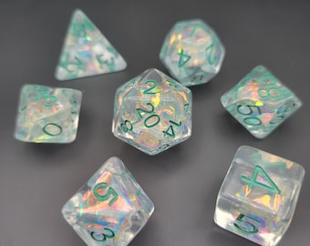 Crystalline - Teal with Prismatic Core D&D Dice, Polyhedral Dice Set for Dungeons and Dragons and RPG's (Role Playing Games)