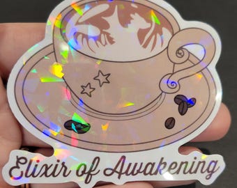 Elixir of Awakening - 3" Holographic DnD Art Sticker (Dungeons and Dragons Coffee)