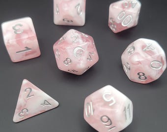 Ballet: Pink Swirl Polyhedral Dice Set. For Dungeons and Dragons, TTRPG's.