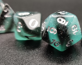 Tidal - Teal and Black Striped Glittery D&D Dice, Polyhedral Dice Set for Dungeons and Dragons and RPG's (Role Playing Games)