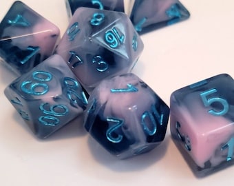 Jellyfish - Pastel Pink and Deep Blue DnD Dice Set for Dungeons and Dragons and RPGs