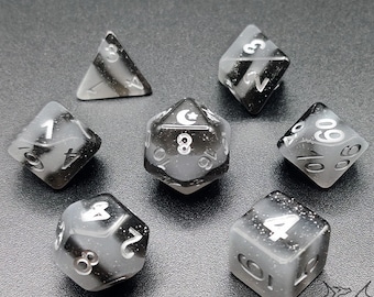 Noir - Black and Gray Striped Glittery D&D Dice, Polyhedral Dice Set for Dungeons and Dragons and RPG's (Role Playing Games)